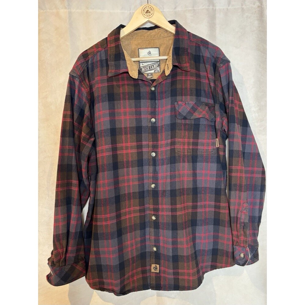 Legendary Whitetails Buck Camp Flannel Shirt XL Plaid Cotton Corduroy